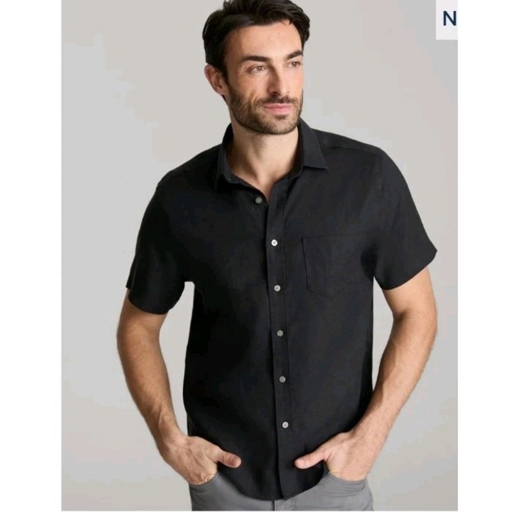UNTUCKit Cameron Pure Linen Shirt Mens XL Tall Black Button Wrinkle Resistant SS